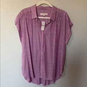 LOFT Lavender Striped Short Sleeve Shirt